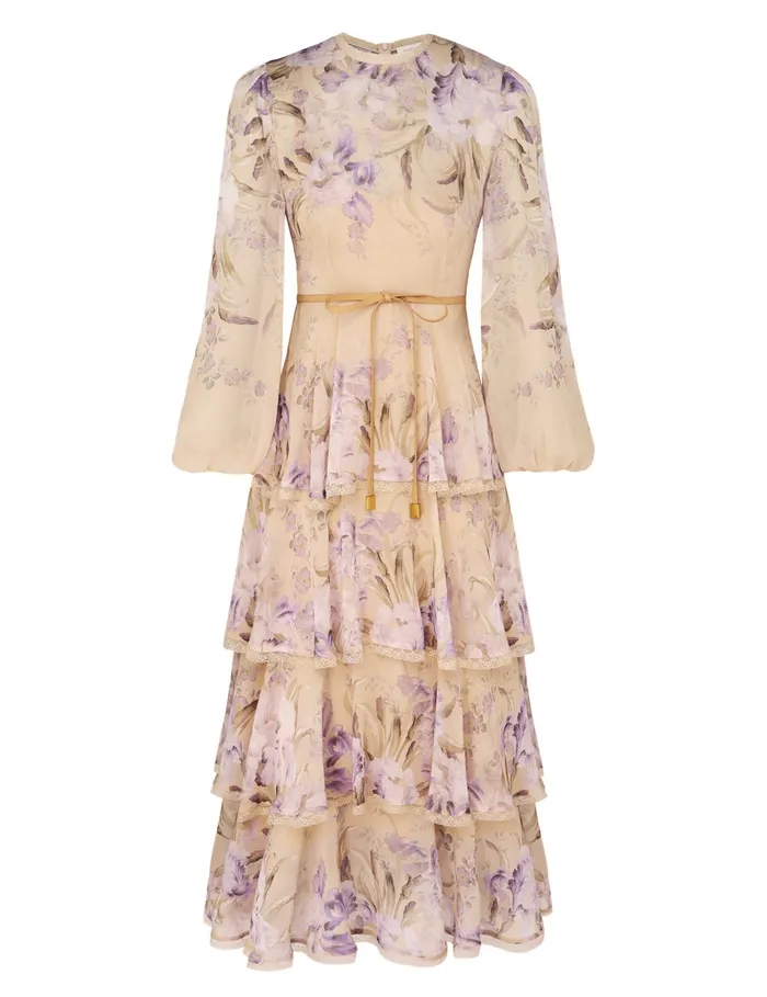 Women Zimmermann Dresses Eden Lace Edge Midi Dress Natural Iris