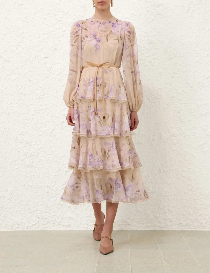 Women Zimmermann Dresses Eden Lace Edge Midi Dress Natural Iris