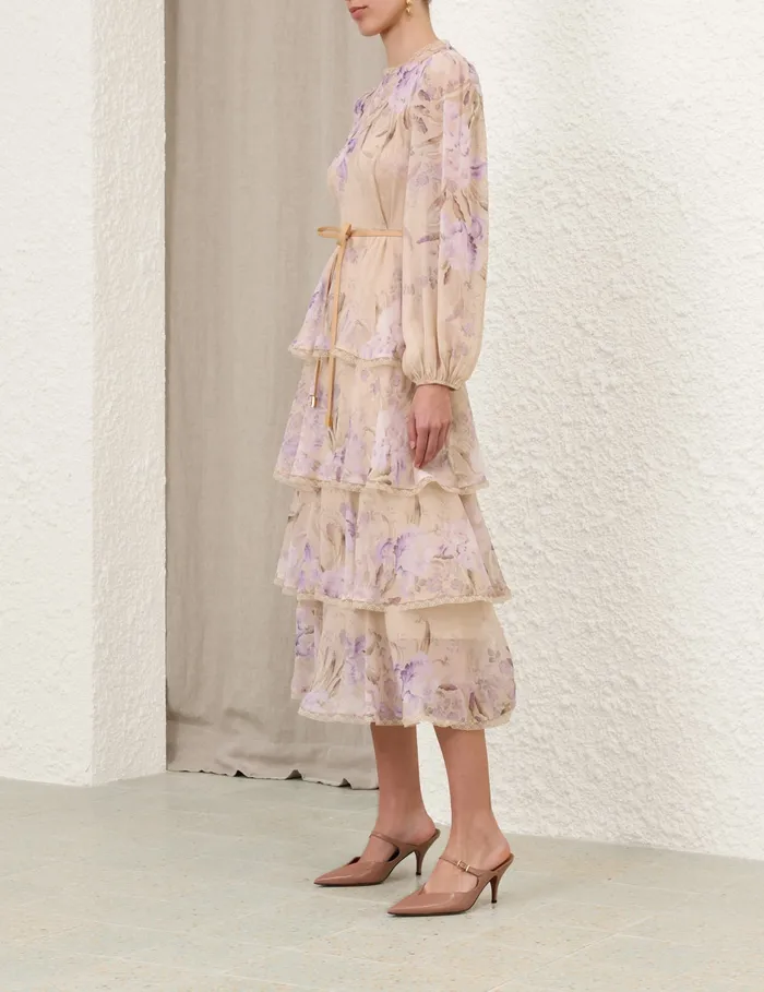 Women Zimmermann Dresses Eden Lace Edge Midi Dress Natural Iris