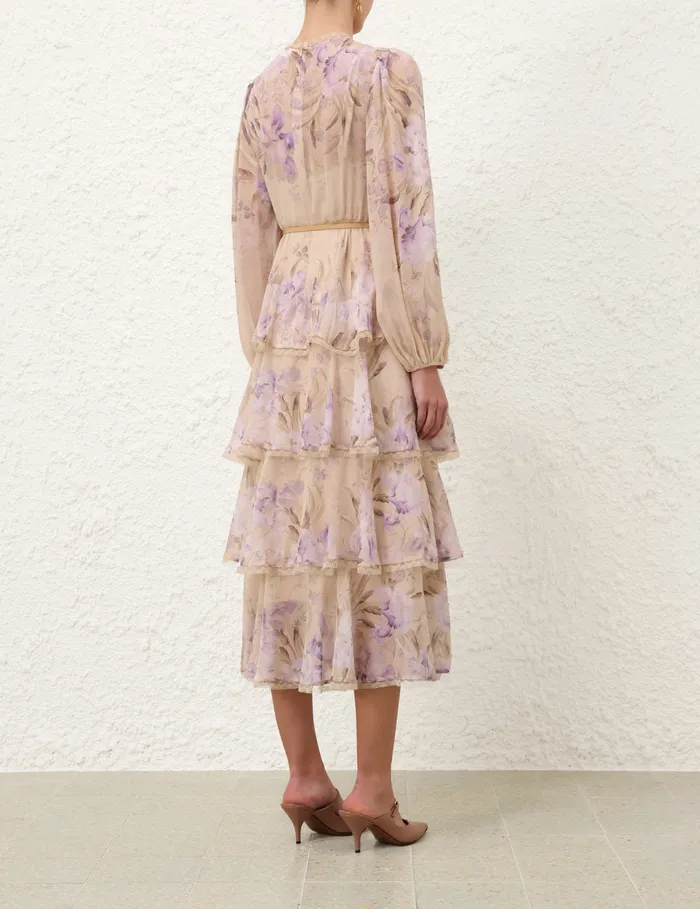 Women Zimmermann Dresses Eden Lace Edge Midi Dress Natural Iris
