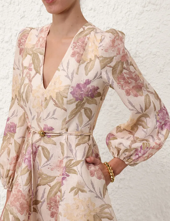 Women Zimmermann Dresses Illustration Belted Flip Dress Cream Inca Lily