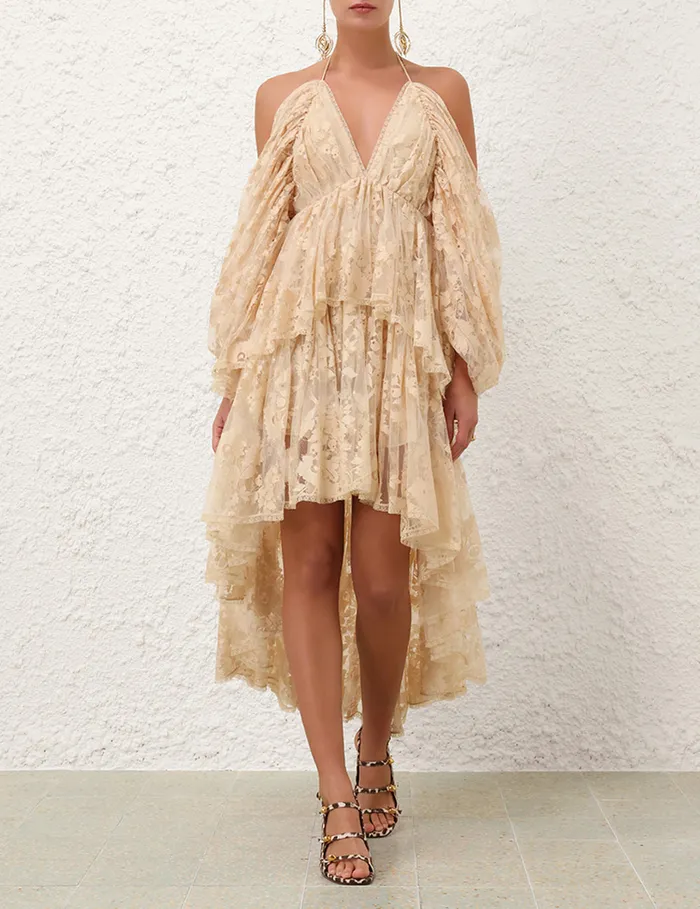 Women Zimmermann Dresses Illustration Lace Mini Dress Cream