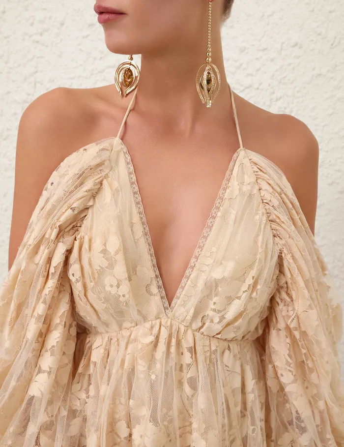 Women Zimmermann Dresses Illustration Lace Mini Dress Cream