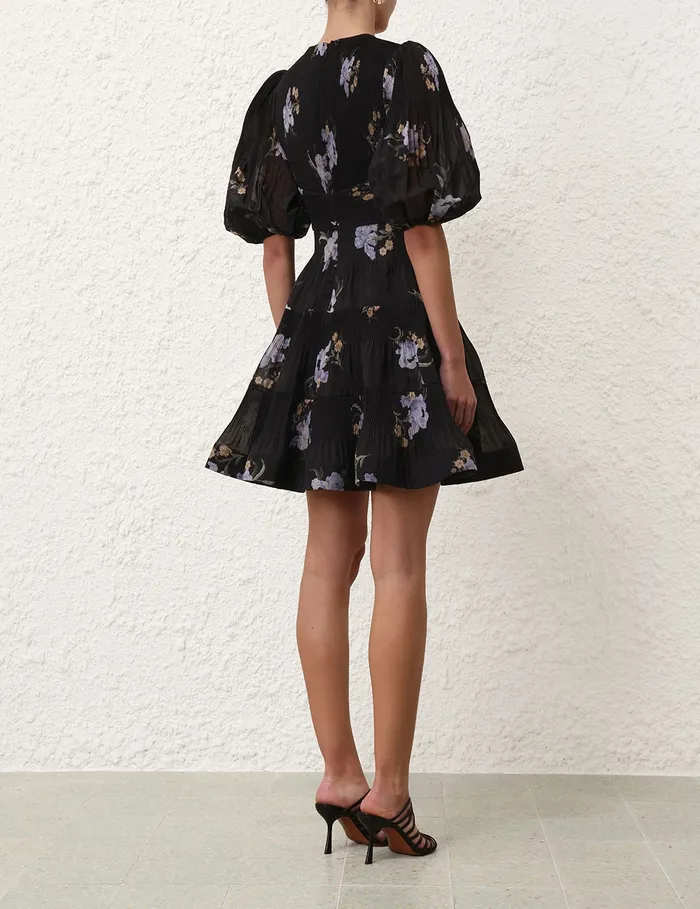 Women Zimmermann Dresses Pleated Mini Dress Black Iris Floral