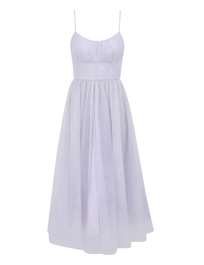 Women Zimmermann Dresses Tulle Corset Midi Dress Light Blue