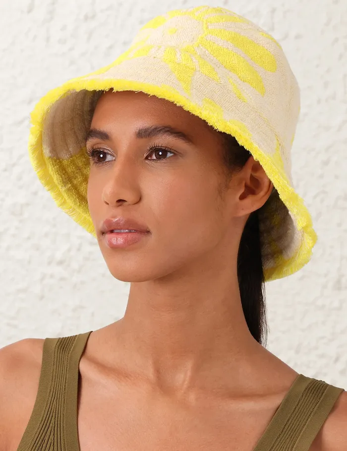 Women Zimmermann Hats Jacquard Towel Bucket Hat Yellowcream