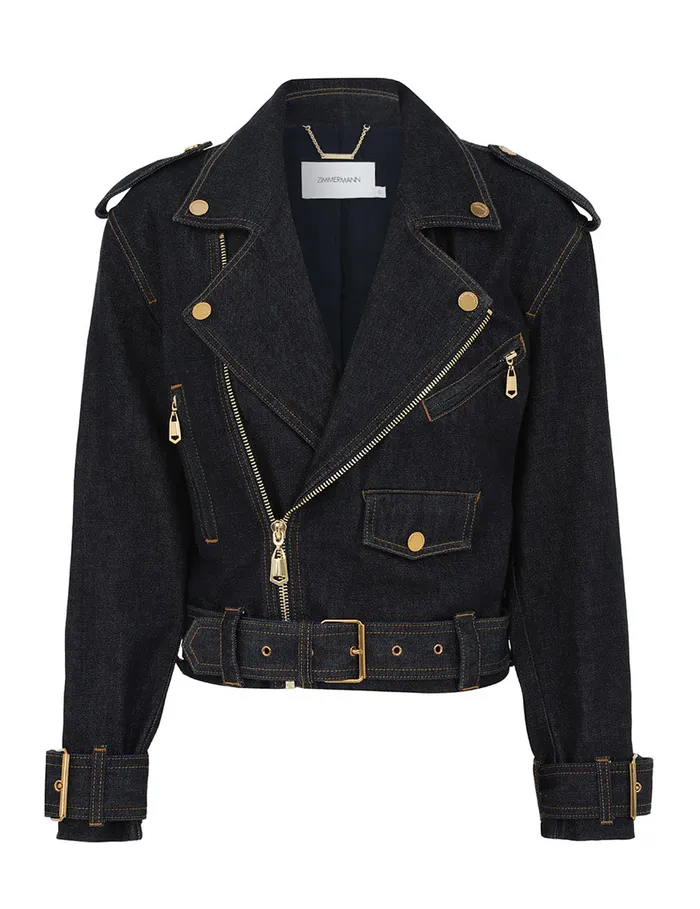 Women Zimmermann Jackets and Coats Crush Denim Biker Jacket Night Sky
