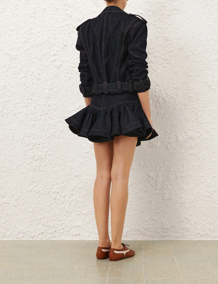 Women Zimmermann Jackets and Coats Crush Denim Biker Jacket Night Sky