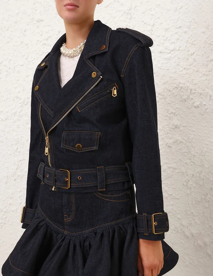 Women Zimmermann Jackets and Coats Crush Denim Biker Jacket Night Sky