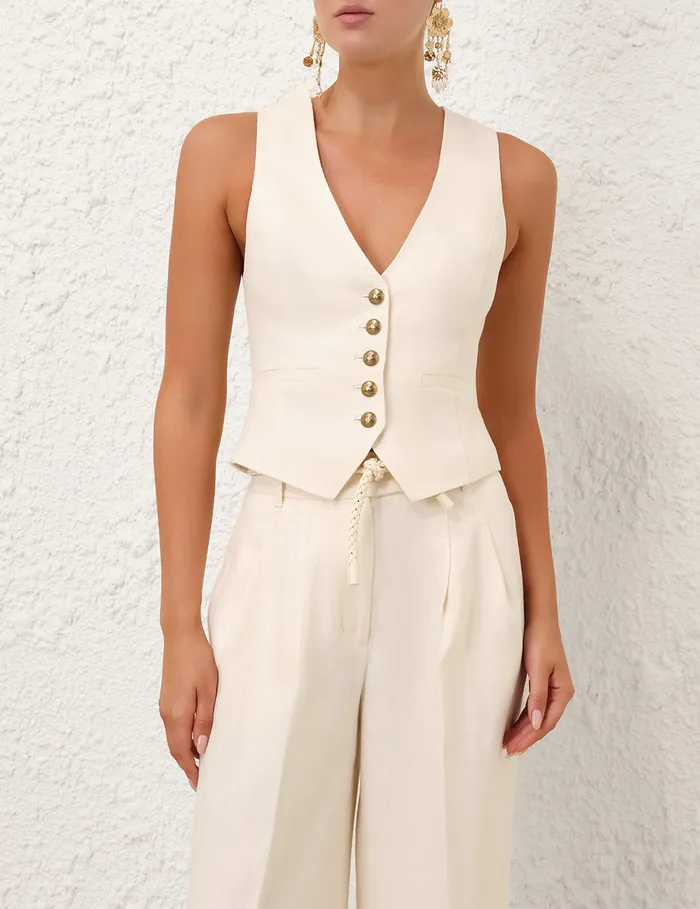 Women Zimmermann Jackets and Coats Crush Linen Waistcoat Cream