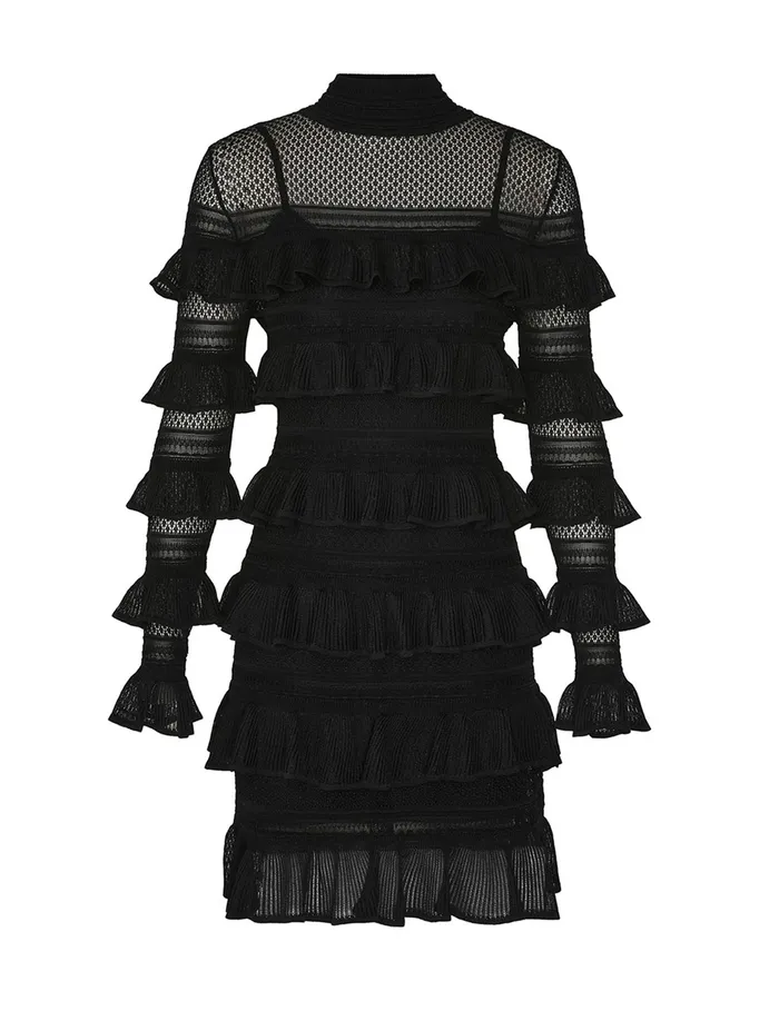 Women Zimmermann Knitwear Crush High Neck Frilled Mini Black