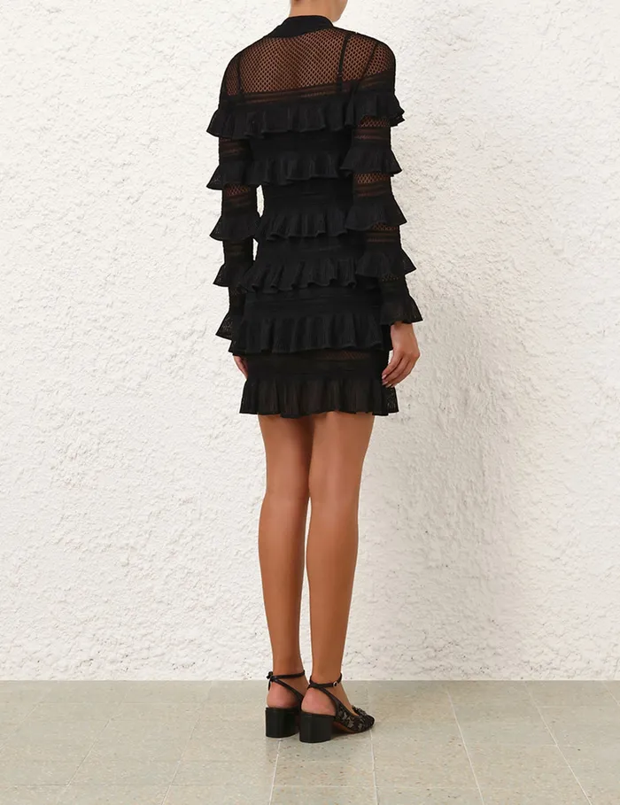 Women Zimmermann Knitwear Crush High Neck Frilled Mini Black
