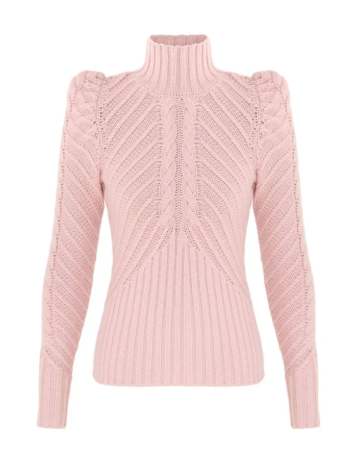 Women Zimmermann Knitwear Crush Turtleneck Cable Sweater Pink