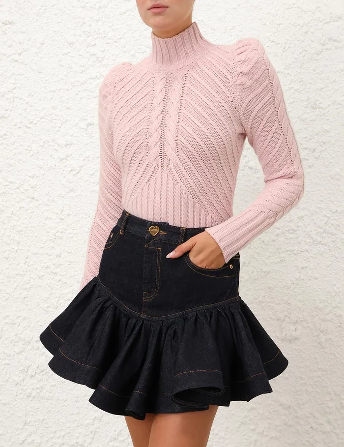 Women Zimmermann Knitwear Crush Turtleneck Cable Sweater Pink