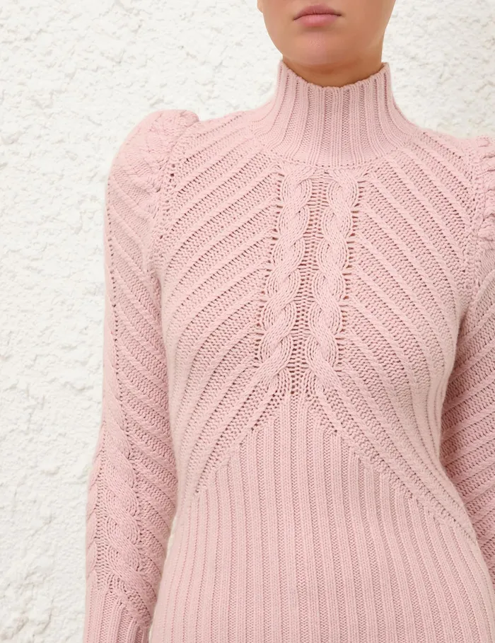 Women Zimmermann Knitwear Crush Turtleneck Cable Sweater Pink