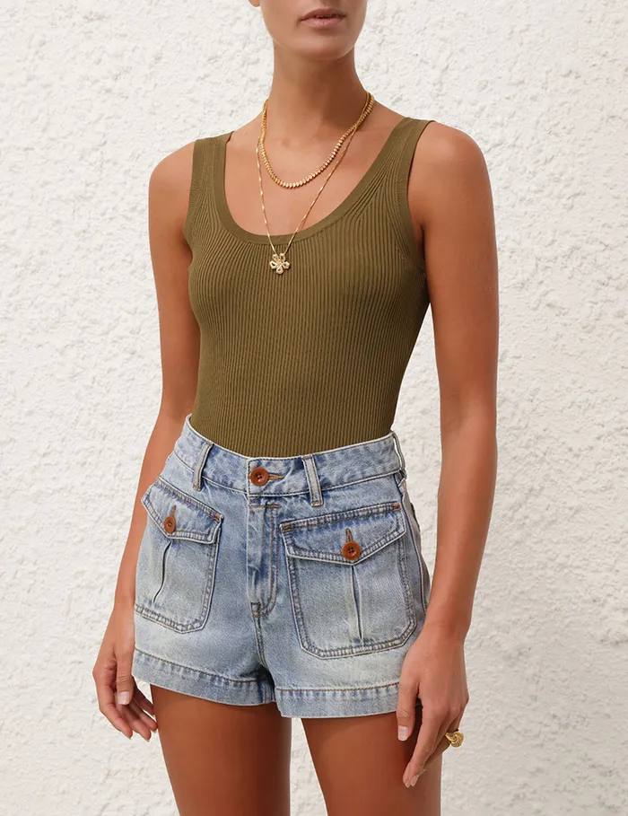 Women Zimmermann Knitwear Ottie Scoop Neck Tank Olive