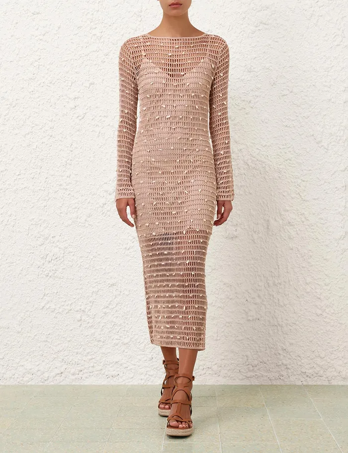 Women Zimmermann Knitwear Wylie Shell Crochet Midi Taupe
