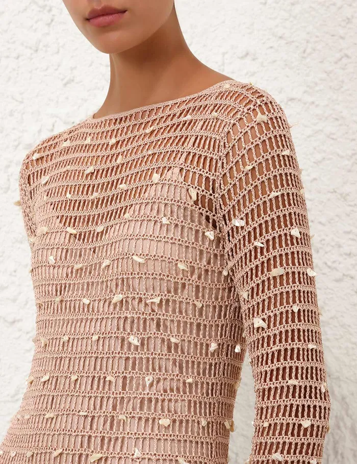 Women Zimmermann Knitwear Wylie Shell Crochet Midi Taupe