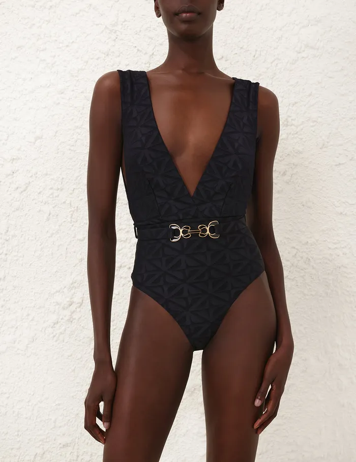 Women Zimmermann One Pieces Maxine Textured Plunge 1pc Black