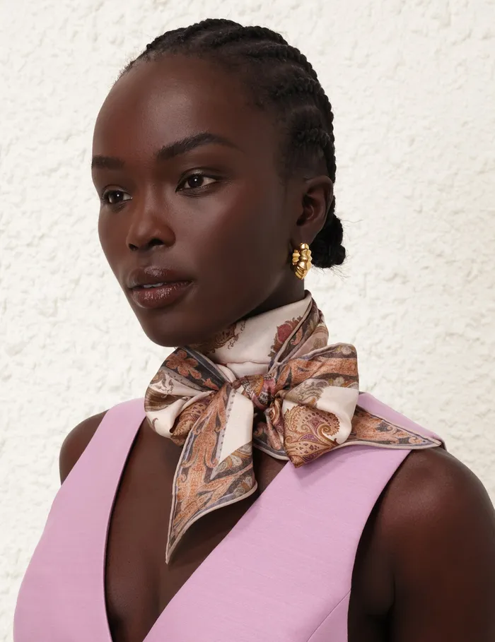 Women Zimmermann Scarves Printed Silk Neck Scarf Tear Drop Rug Cream