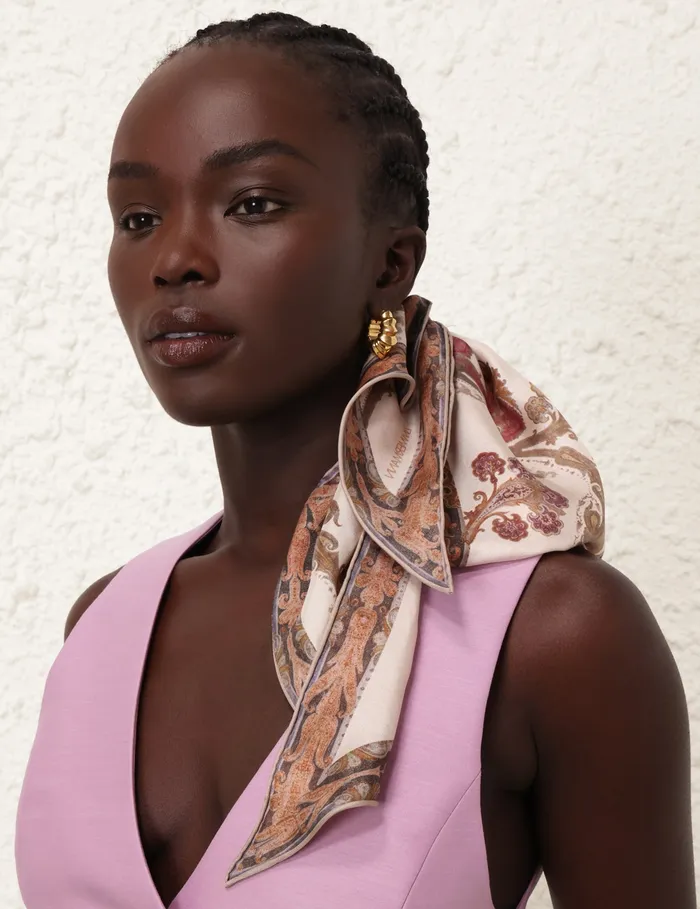 Women Zimmermann Scarves Printed Silk Neck Scarf Tear Drop Rug Cream