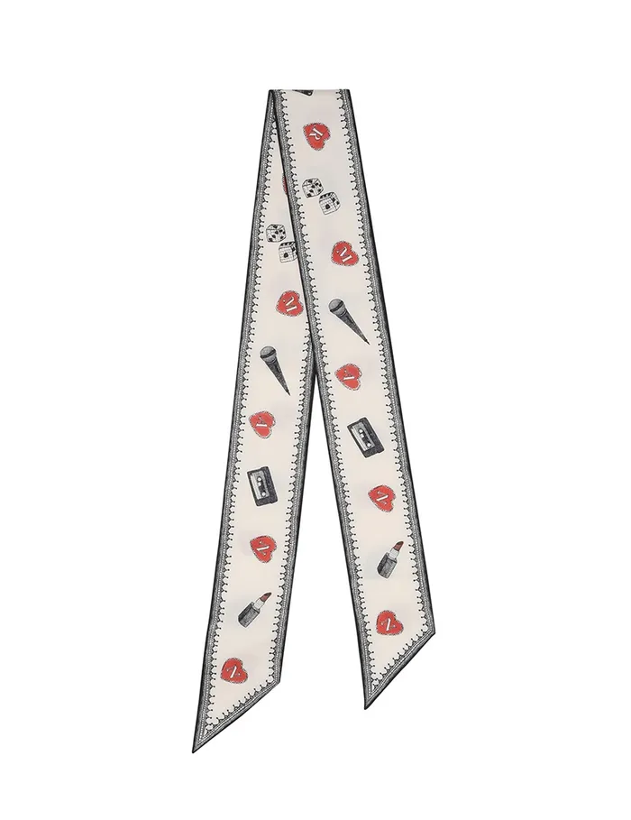 Women Zimmermann Scarves Printed Silk Ribbon Scarf Locket Lace Letters Cream