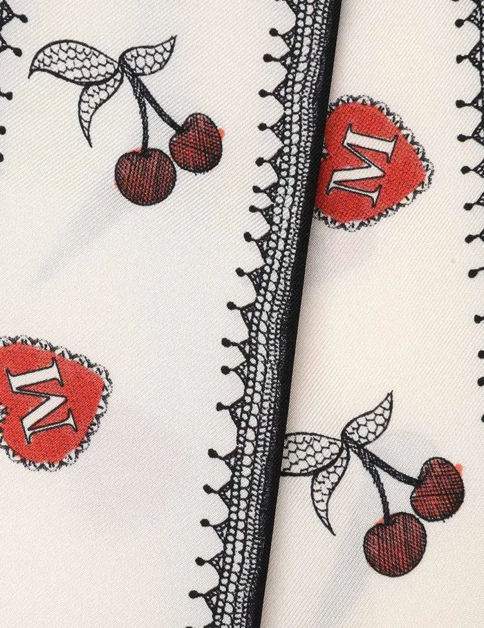Women Zimmermann Scarves Printed Silk Ribbon Scarf Locket Lace Letters Cream