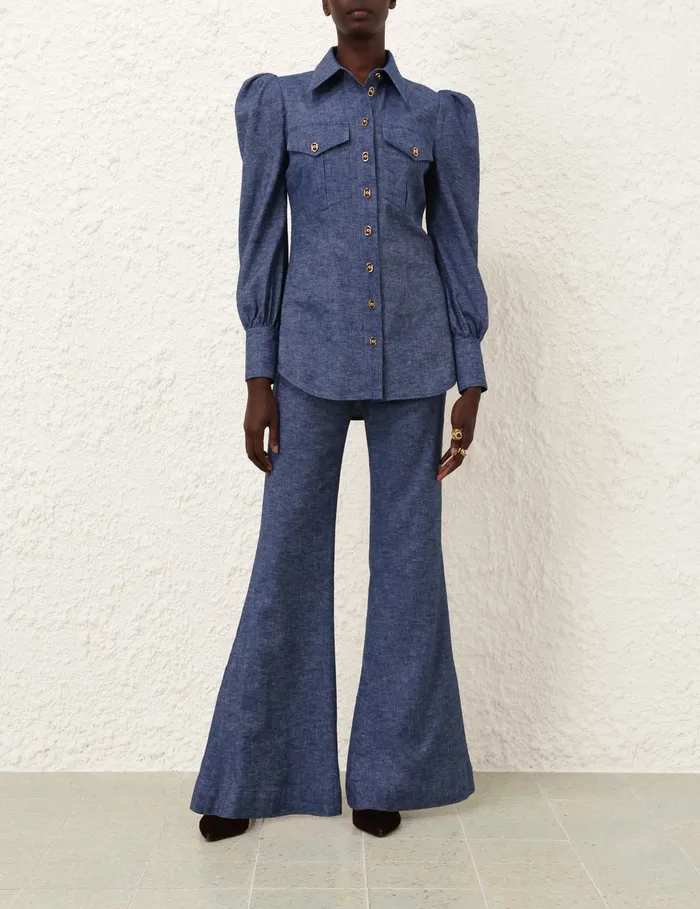 Women Zimmermann Shorts and Pants Eden Chambray Flare Pant Chambray