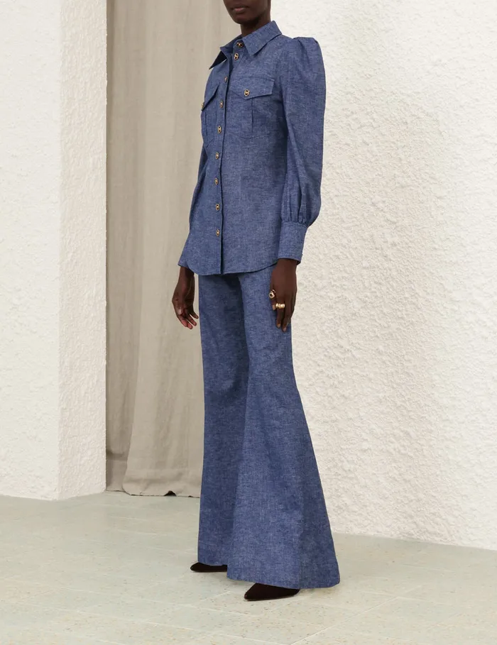 Women Zimmermann Shorts and Pants Eden Chambray Flare Pant Chambray