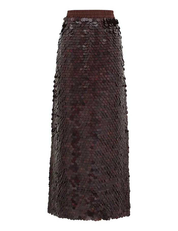Women Zimmermann Skirts Eden Sequin Maxi Skirt Mahogany