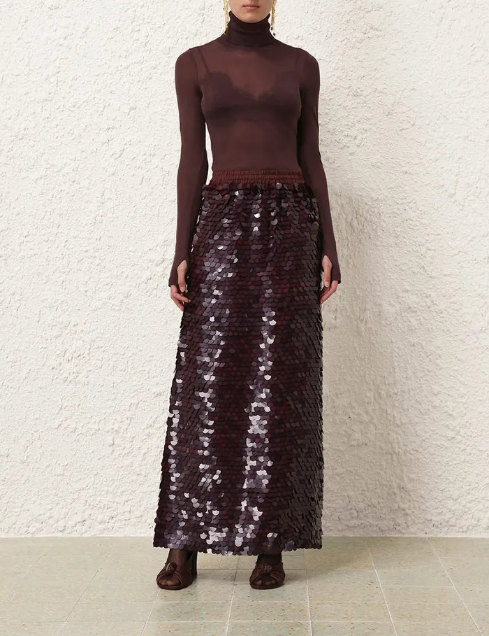 Women Zimmermann Skirts Eden Sequin Maxi Skirt Mahogany