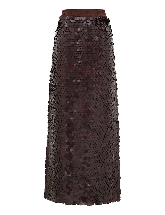 Women Zimmermann Skirts Eden Sequin Maxi Skirt Mahogany