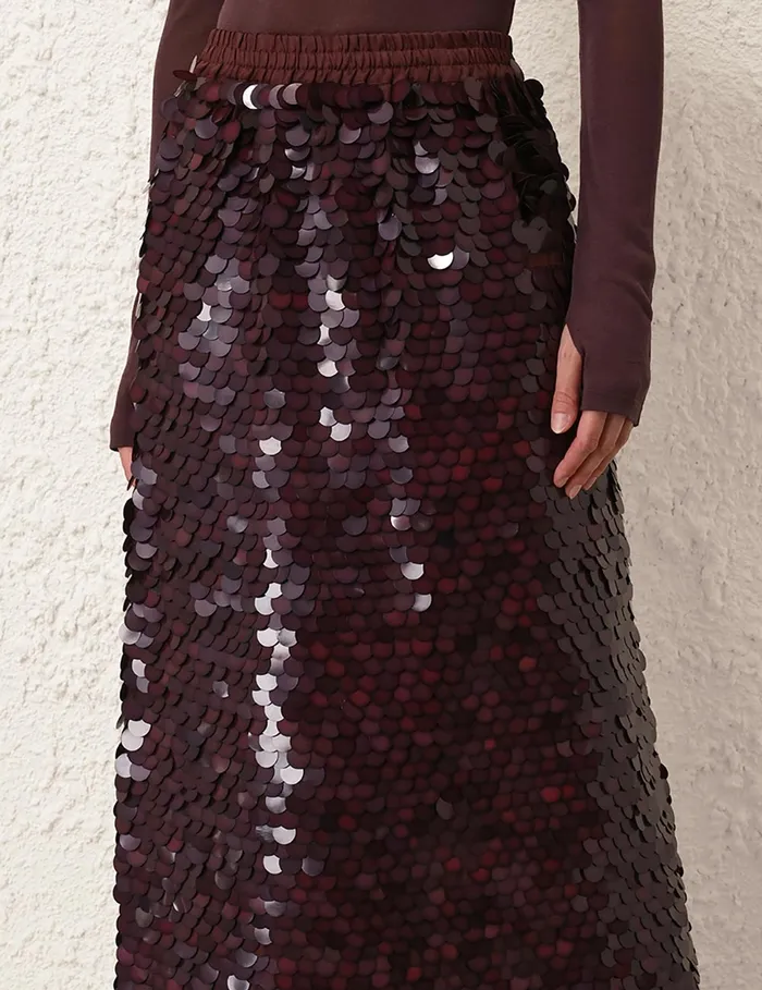Women Zimmermann Skirts Eden Sequin Maxi Skirt Mahogany