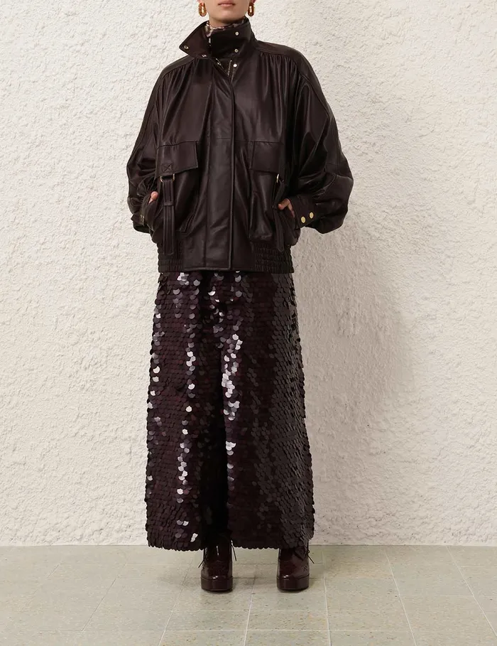 Women Zimmermann Skirts Eden Sequin Maxi Skirt Mahogany