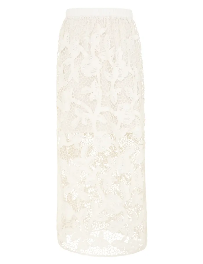 Women Zimmermann Skirts Golden Crochet Lace Skirt Ivory