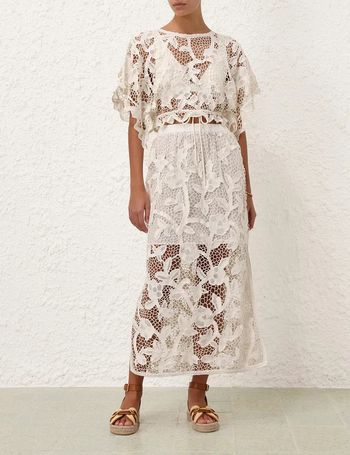 Women Zimmermann Skirts Golden Crochet Lace Skirt Ivory