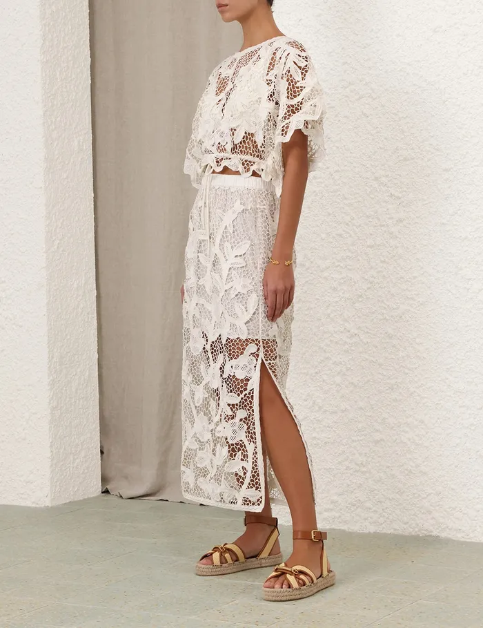 Women Zimmermann Skirts Golden Crochet Lace Skirt Ivory