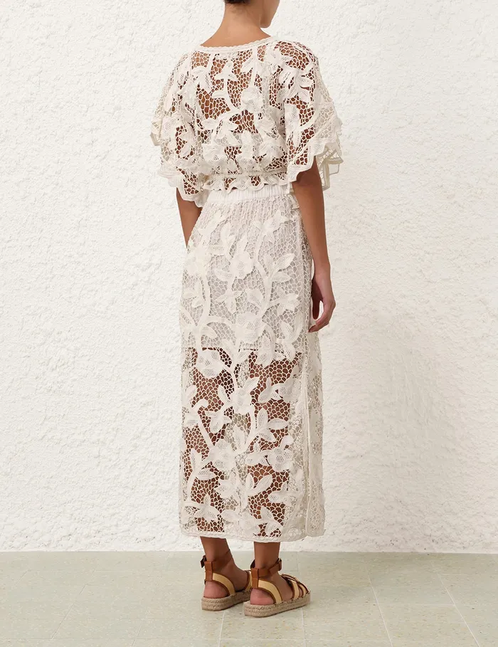 Women Zimmermann Skirts Golden Crochet Lace Skirt Ivory