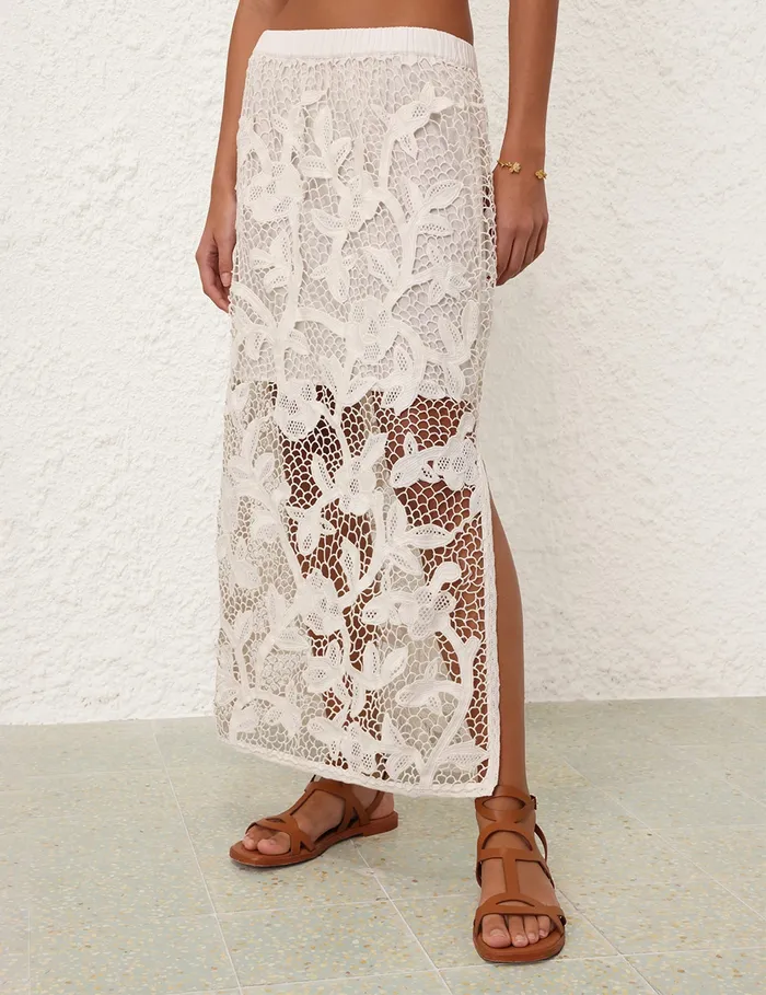 Women Zimmermann Skirts Golden Crochet Lace Skirt Ivory