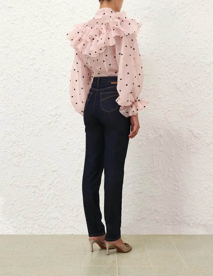 Women Zimmermann Tops Crush Embroidered Blouse Pink Hearts