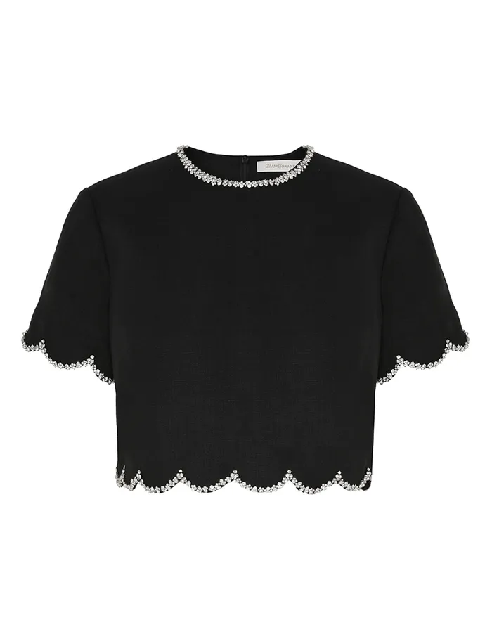 Women Zimmermann Tops Crush Scalloped Top Black