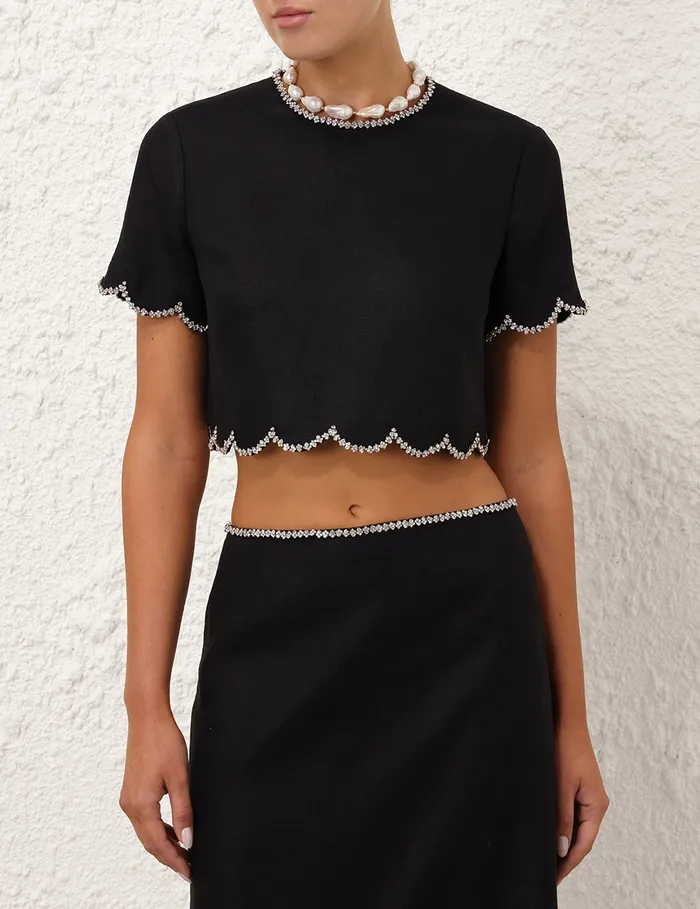 Women Zimmermann Tops Crush Scalloped Top Black