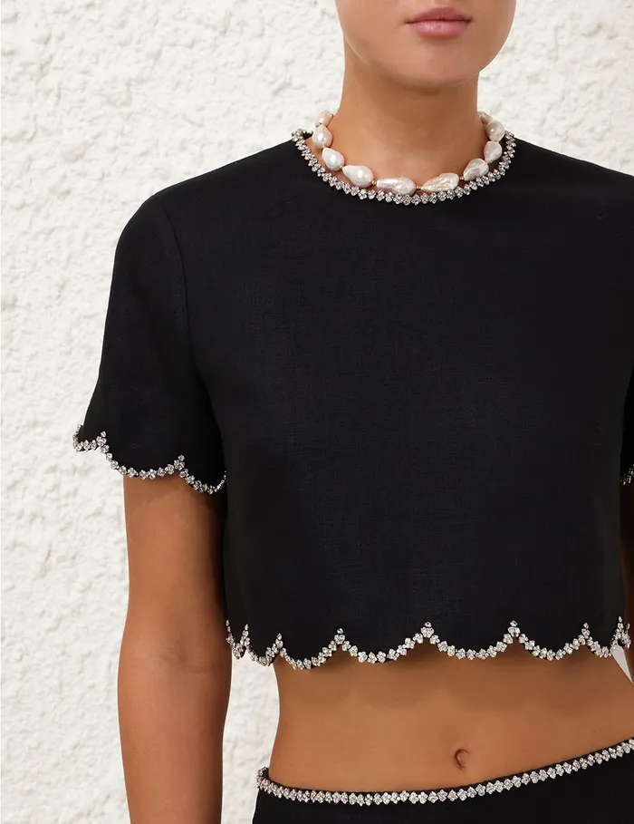 Women Zimmermann Tops Crush Scalloped Top Black