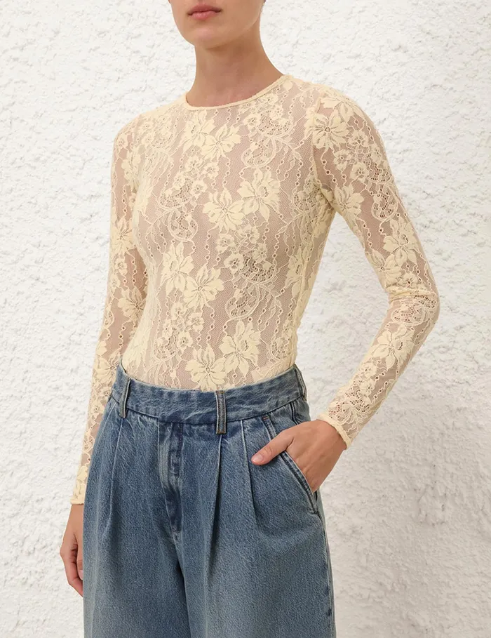 Women Zimmermann Tops Lace Bodysuit Tea