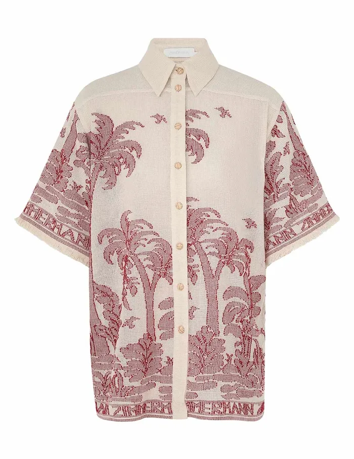 Women Zimmermann Tops Ottie Palm Relaxed Shirt Creamred