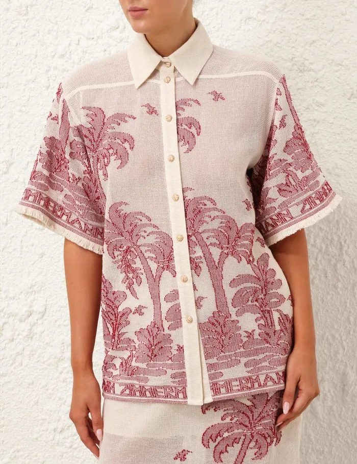 Women Zimmermann Tops Ottie Palm Relaxed Shirt Creamred