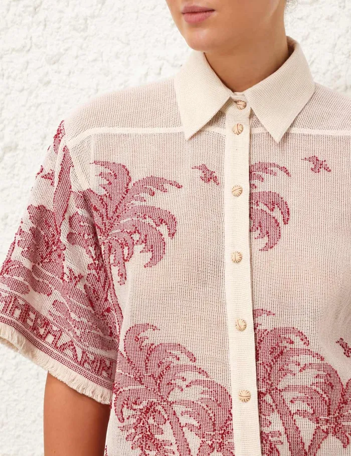 Women Zimmermann Tops Ottie Palm Relaxed Shirt Creamred