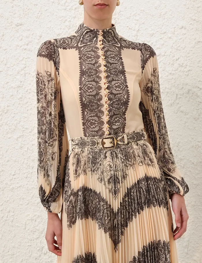 Women Zimmermann Tops Sunray Pleated Blouse Tea Paisley