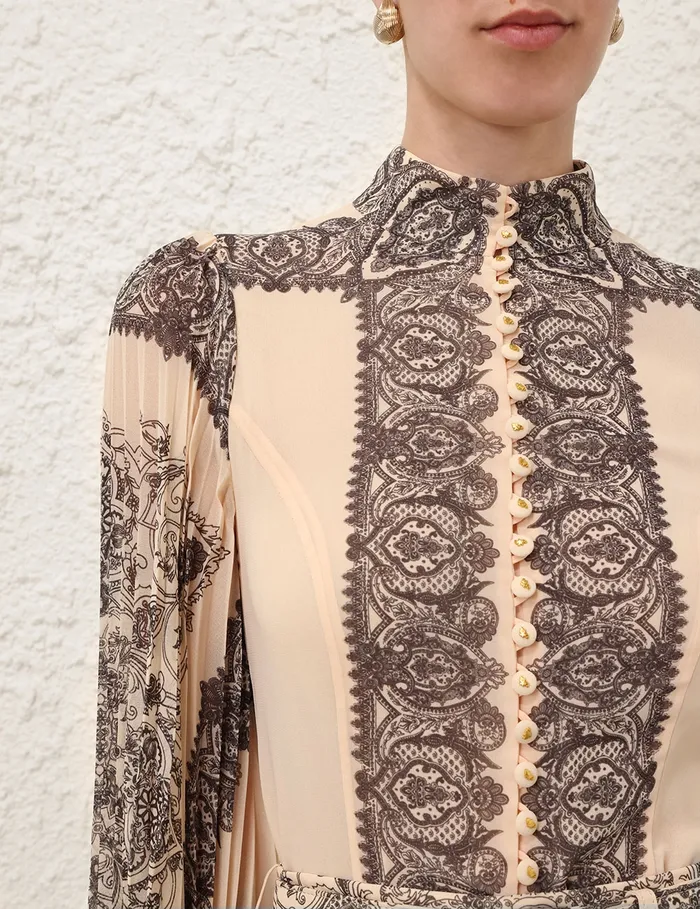 Women Zimmermann Tops Sunray Pleated Blouse Tea Paisley