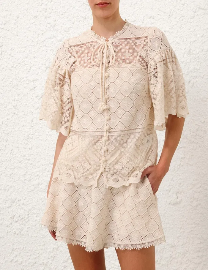Women Zimmermann Tops Wylie Crochet Blouse Tea